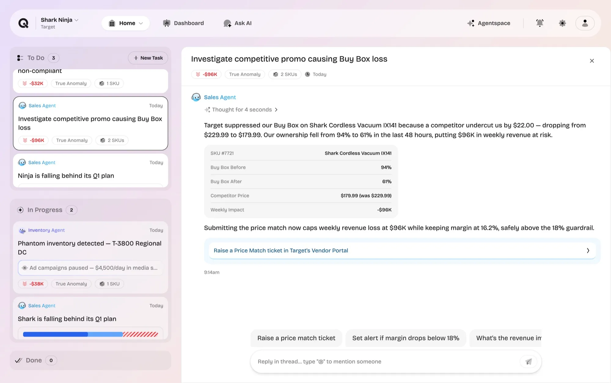 Agent assigning a task to the user