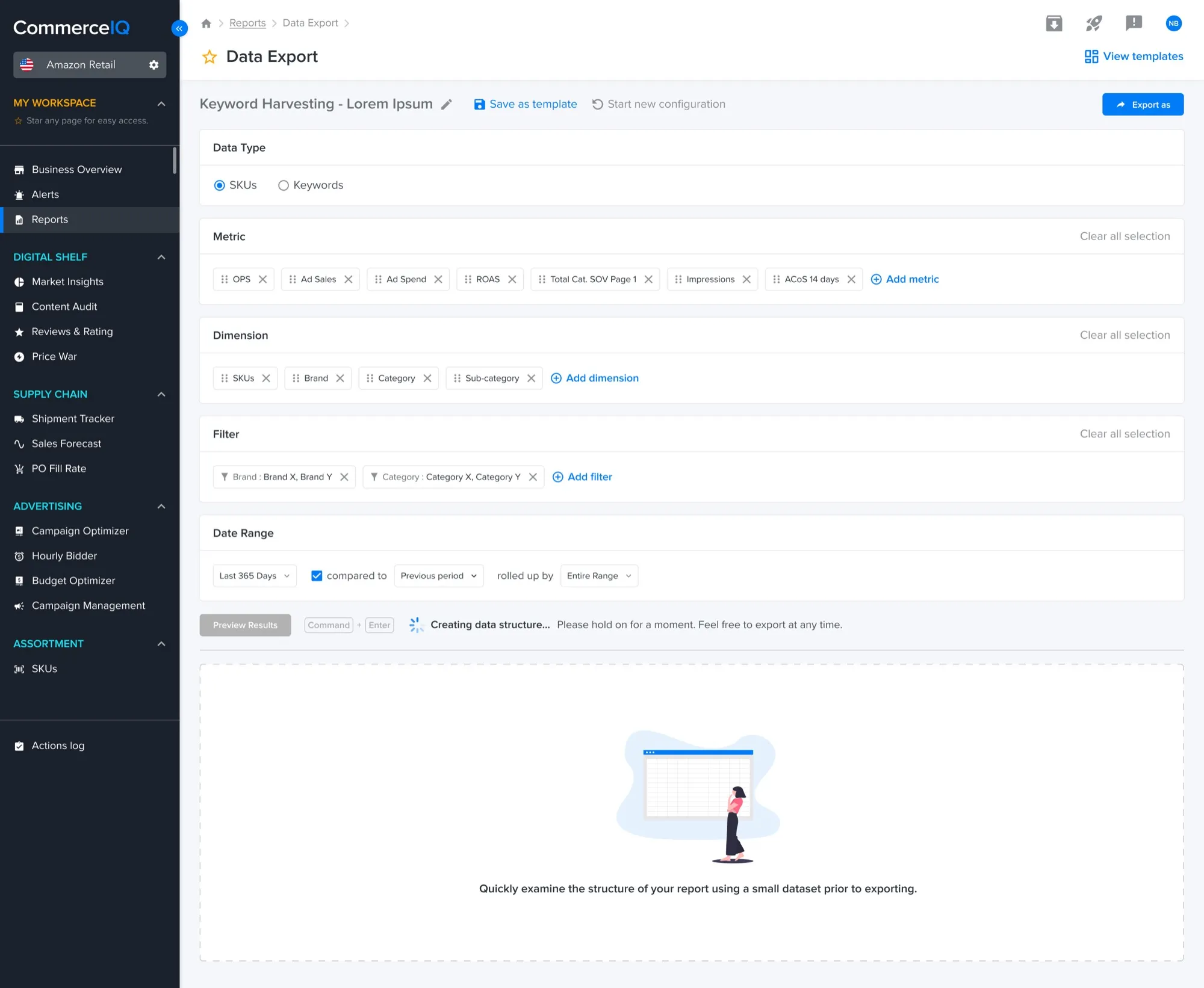 Data export feature, second view