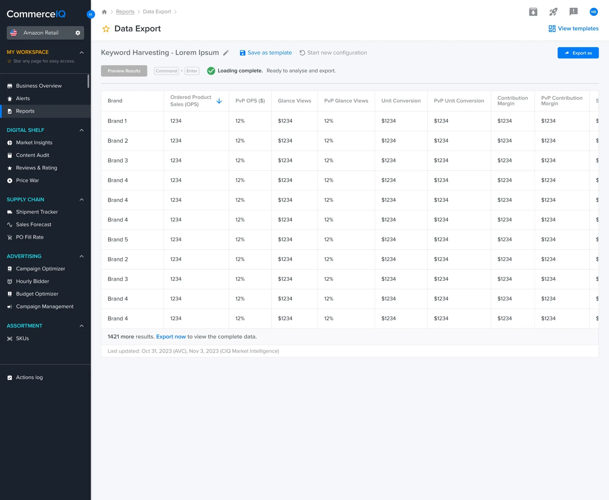 Data export feature, third view