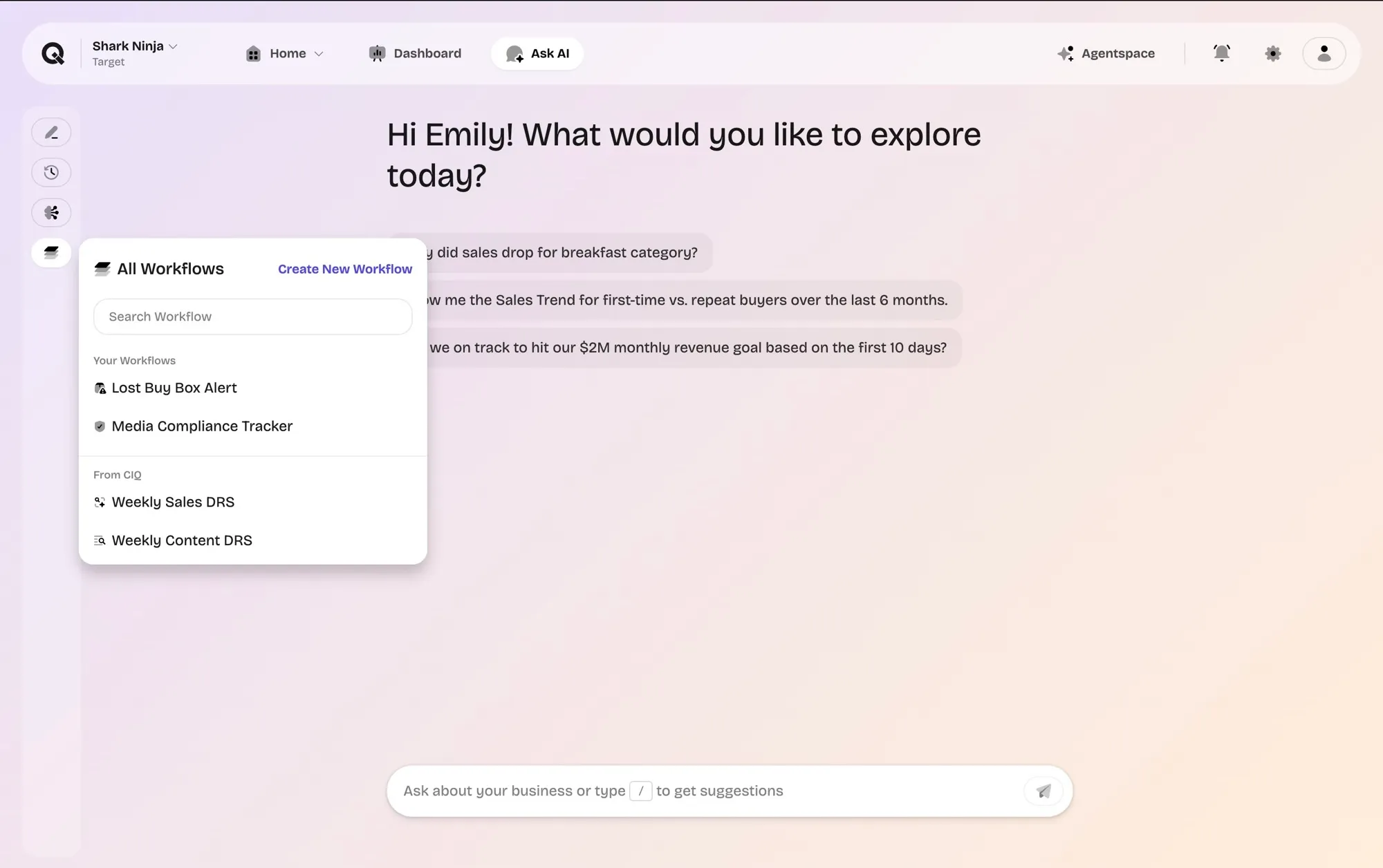 Workflows menu